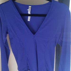 Free People Royal Blue V-Neck Bodysuit